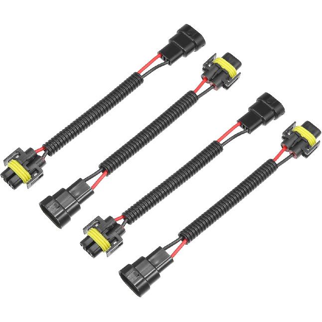 

4 Pcs 9005 9006 Male to H8 H9 H11 Female Extension Wire Harness Headlight Fog Lamp Bulb Socket Adapter, Universal for Car Truck Durable Plastic Black 4
