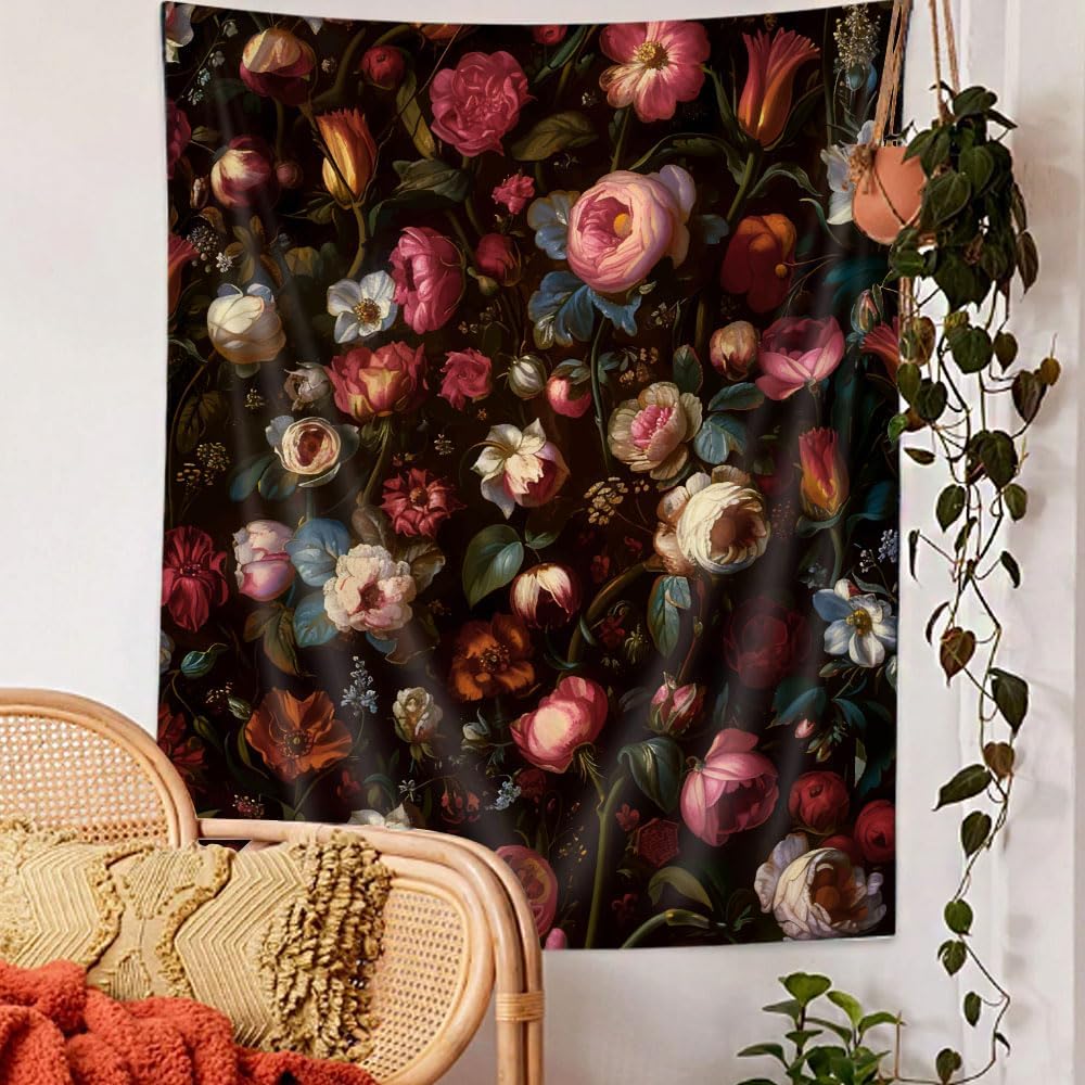 Saoluis Tapestry Floral Vintage Boho Wall Hanging 75x100 чёрный