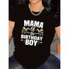 Black & White "Mama of The Birthday" Construction Print Tee Short Sleeve Casual Party Top