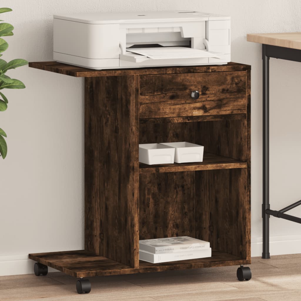 Printer Stand with Casters Smoked Oak 60 X 40 X 68.5 Cm