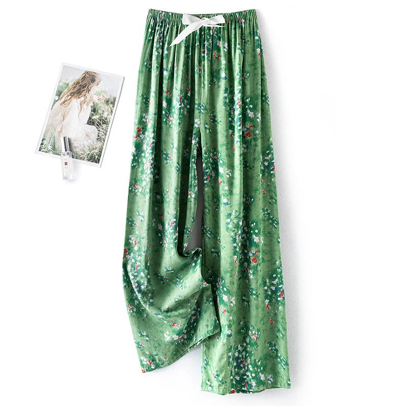 

Пижамные брюки из хлопкового шелка, женские летние тонкие антимоскитные широкие брюки, однотонные, для отдыха на открытом воздухе, для дома, с принтом, пляжные брюки Nine-minute One Size