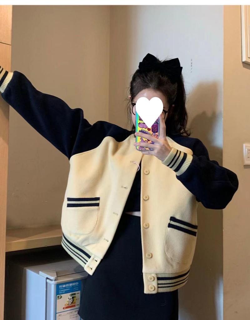 Women's Retro Baseball Jacket, Korean Style, Loose Fit, Long Sleeve, Autumn/Winter 2025.
