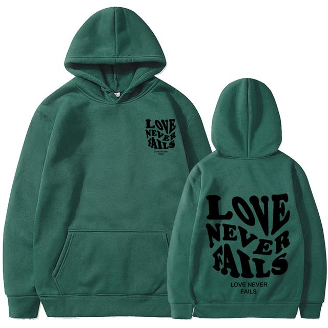 Love Never Fails Print Letter Hoodies Men/Women Sweatshirt Black Autumn Vintage Oversized Harajuku Loose Tops Casual Pullovers