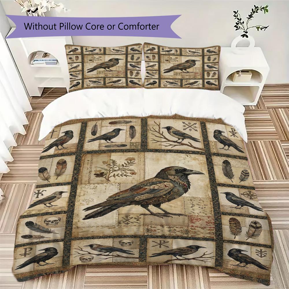 Decorazione Corvo Pattern Set Copripiumino Copripiumino Federa Decorazione Casa Regalo di Compleanno (1 * copripiumino + 2 * federe senza imbottitura)51
