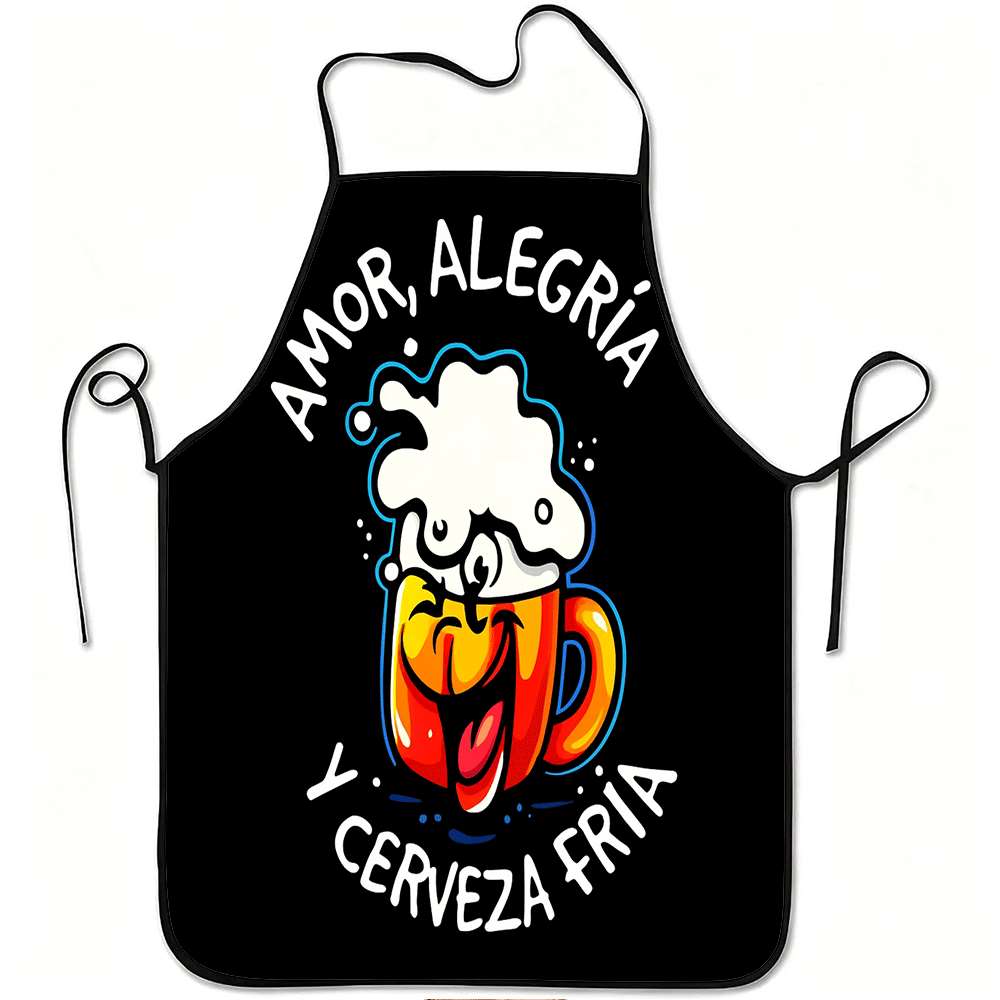 1pc Love Joy and Cold Beer Funny Print Apron, Durable and Easy to Clean, Adjustable Waistband, Polyester Material, for Kitchen C