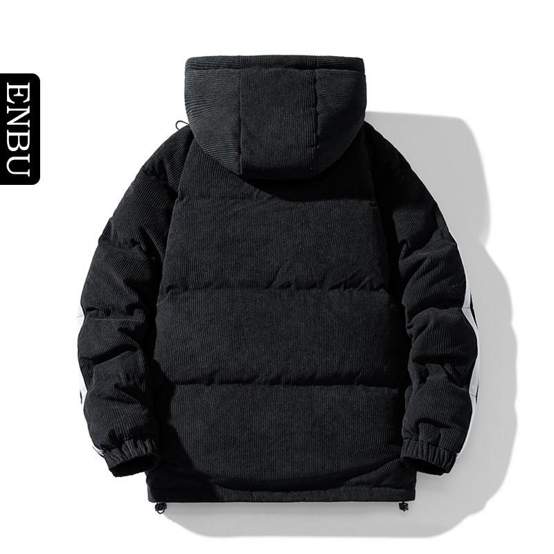 Mens Winter Hooded Down Jacket Thick Warm Striped Casual Loose Fit Youth Outdoor Wear