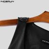 INCERUN Herren Tiefer Ausschnitt Ärmellos PU-Leder Lässig Locker Tanktops T-Shirt