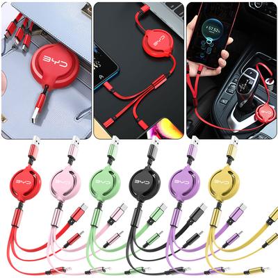 Car Interior 3 In 1 Extendable Fast Charging Type C Cable Accessories for BYD Atto Yuan Shark Dolphin Surf Plus Sealion Lied Qin