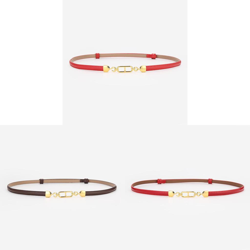 Genuine Leather Slim Waist Belt With Metal Clasp For Elegant Dress Accessories