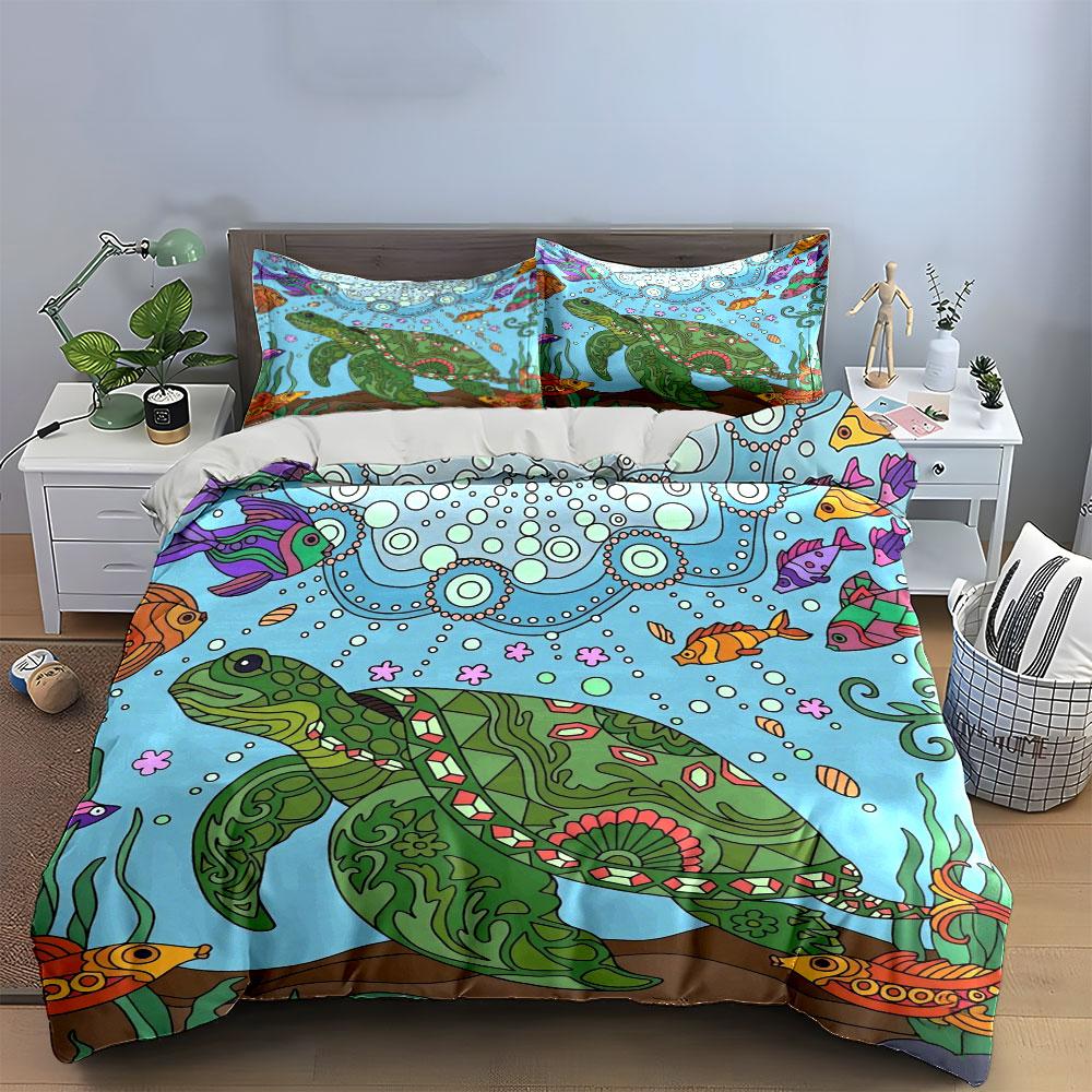 Sea Turtle Art Decor Set Soft Comfortable Duvet Cover Bedding Set Included 1*Duvet Cover & 2*Pillowcases, Gift