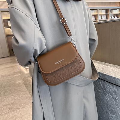 Mini Plaid Embossed Square Bag Stylish PU Leather Crossbody Bag Solid Color Flap Shoulder Bag Perfect Sling Bag