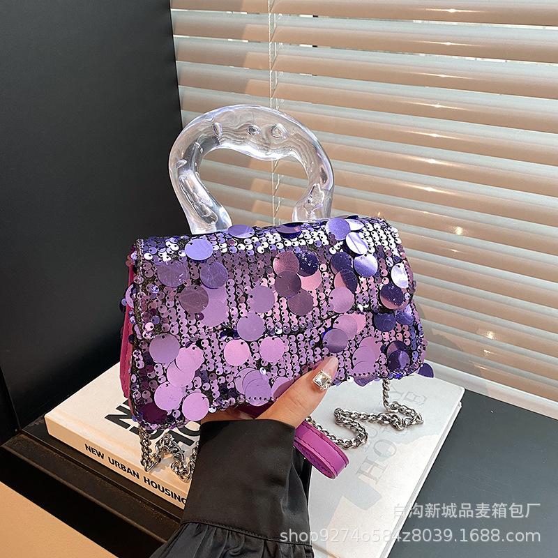 Premium Texture Dinner Casual Small Bag Women's 2025 New Popular Versatile Sequin Bag Hand Shoulder Chain Bag