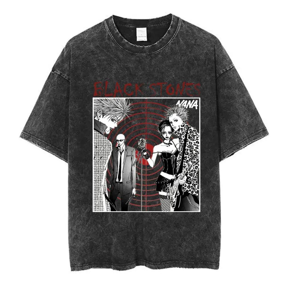 Vintage vyprané nadměrné tričko s krátkým rukávem s Nanou Osaki z mangy NANA, hrající na elektrickou kytaru s grafikou v punk rockovém stylu