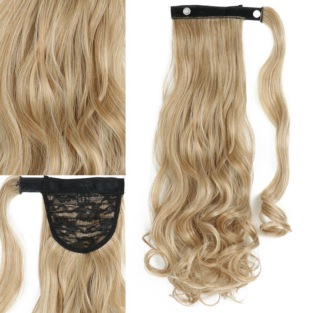 Synthetic 22 Inches Long Wavy Wrap Around Clips In Ponytail Hair Extension Blonde Black Natural Hair Piece KTB