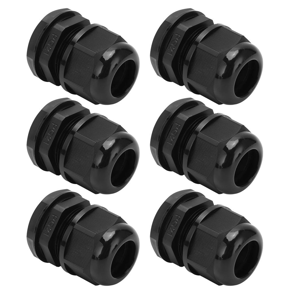 6PCS Set PG IP68 Waterproof Connector Cable Glands Black for 12‑18mm Wire for Household Outdoor
