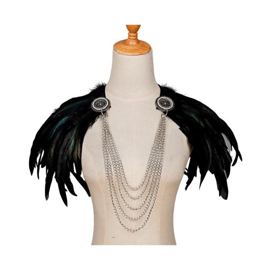 Women's Black Feather Shawl Cape Gothic Feather Shrug Poncho Collar Witch Cosplay Costume for Halloween Carnival