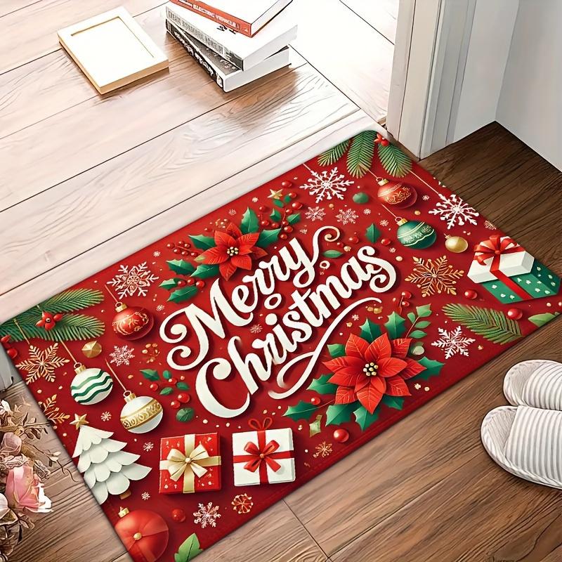 Flannel Merry Christmas Doormat, Absorbent Non-Slip Multi-Design Rug, Machine Washable Christmas Mat for Home Entryway