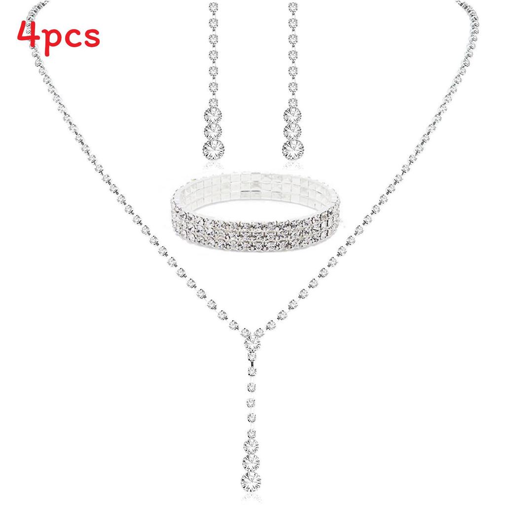 Elegant Silver Alloy Bridal Necklace Earrings Bracelet Set With Geometric Design For Wedding Party