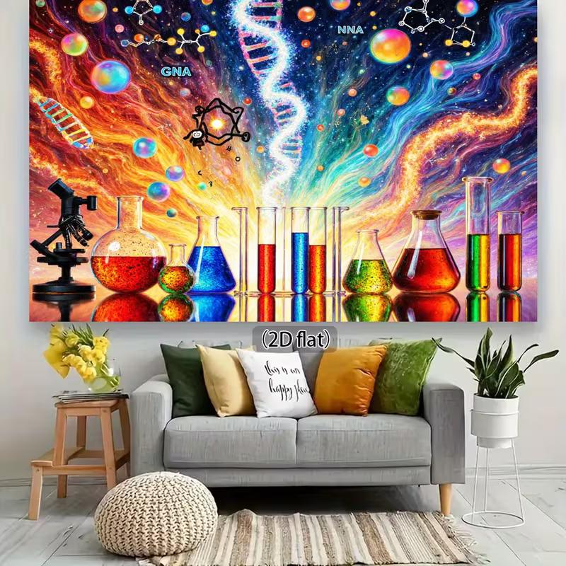 2D Classroom Science Backdrop, Colorful Chemistry Set & DNA Nebula Photography Background