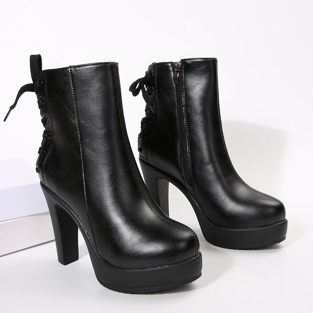 Fashion Block Heel Booties 2025 New Platform High Heels Women's Autumn and Winter Versatile