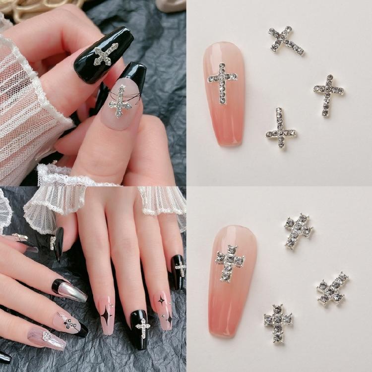 10Pcs Retro Cross Nail Charm Alloy Rhinestones Cross Charms Punk Gothic Nail Art