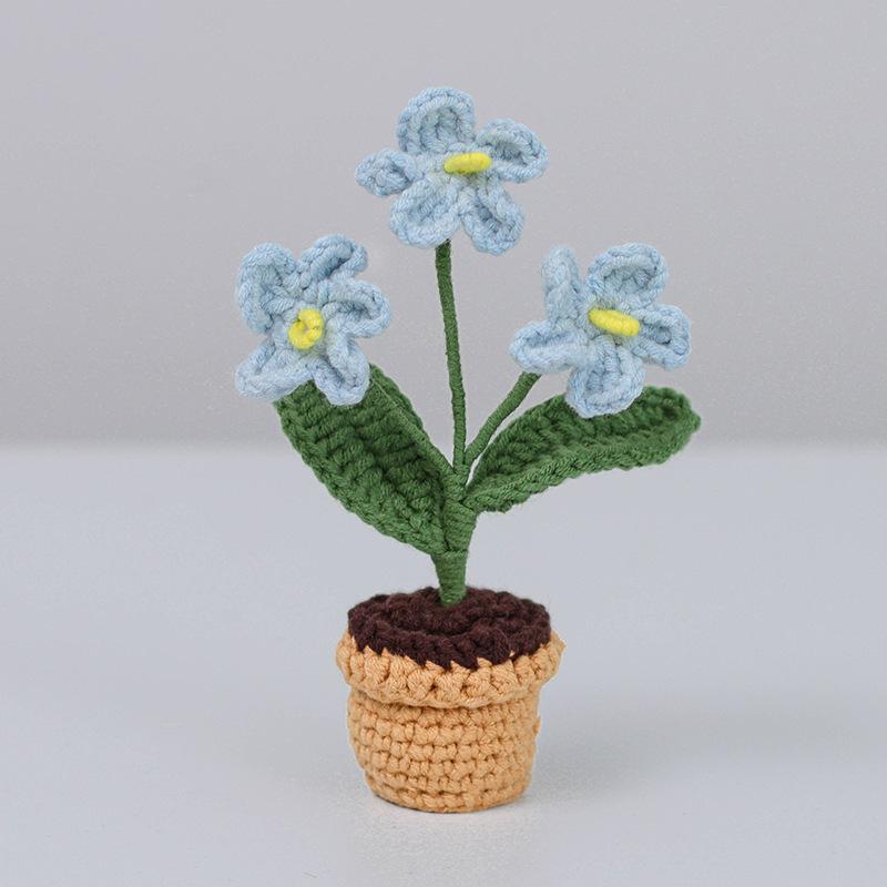 Crocheted Wool Flowers in Pots - Everlasting Indoor Ornaments for Car or Home