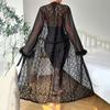 Women Long Sleeve Lace Sheer Lingerie with Halter Neck Dress Robe Set