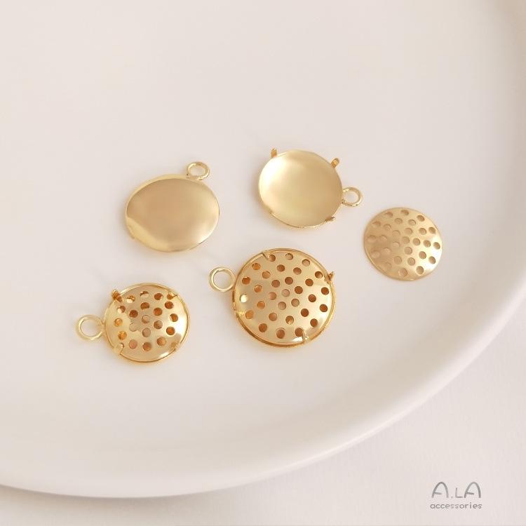 Měděný přívěsek na náhrdelník pozlacený 14karátovým zlatem: Nastavení podnosu Cloud s designem kulatého disku a makovice lotosu