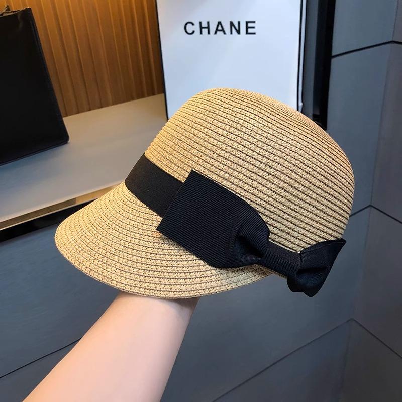 Hat Sun Hat Women's Sun Protection Summer Straw Woven Breathable Fashion Bow Equestrian Hat Seaside Vacation Style Cap