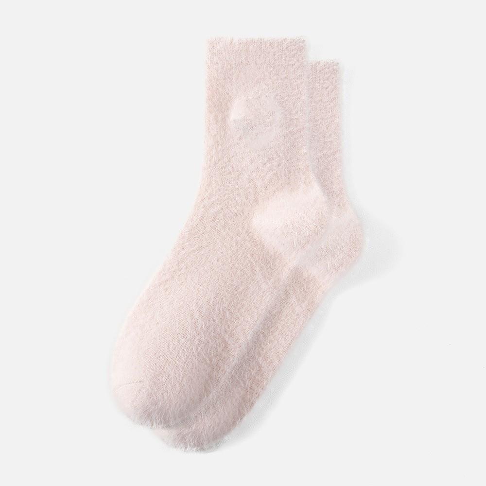 Solid Faux Mink Fleece Warm Socks Thickened Plush Socks New Fleece Lined Socks Women's Wear