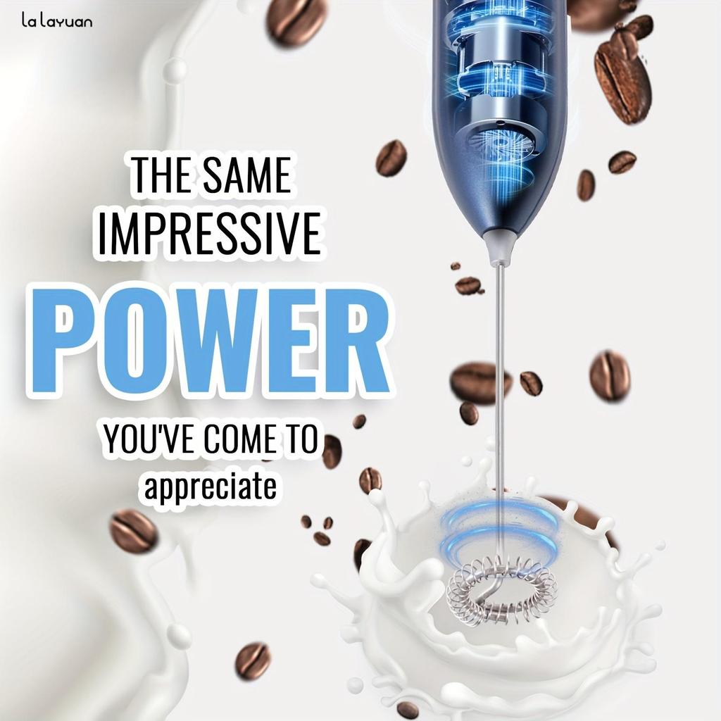 Electric Milk Frother Handheld Foam Maker for Coffee, Latte, Cappuccino – Portable Mini Whisk Drink Mixer with Stainless Steel Frothing Wand