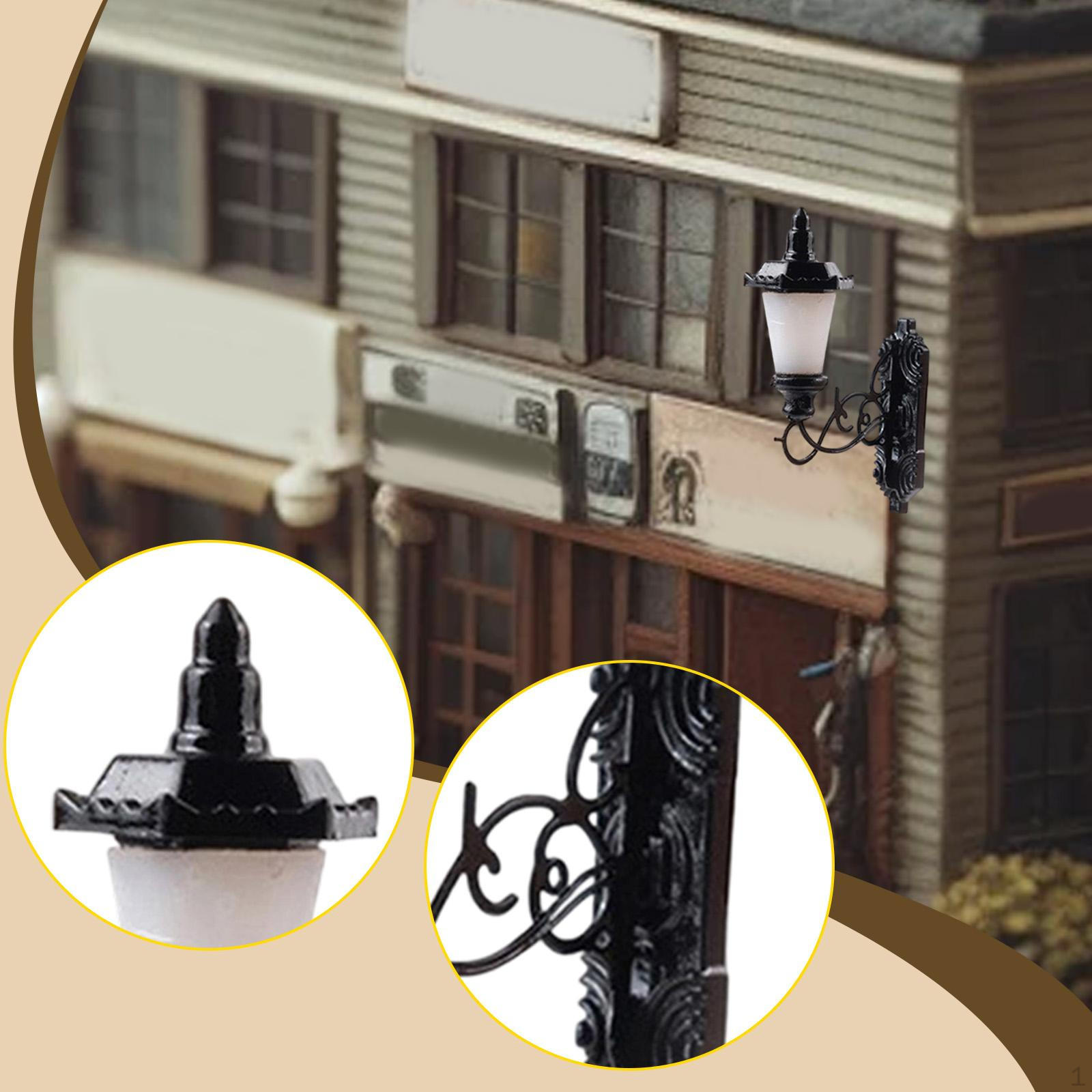 

Мініатурний настінний світильник Декорації Проекти DIY Вінтаж Садова модель Світний для будівлі 1/64 black Warm light