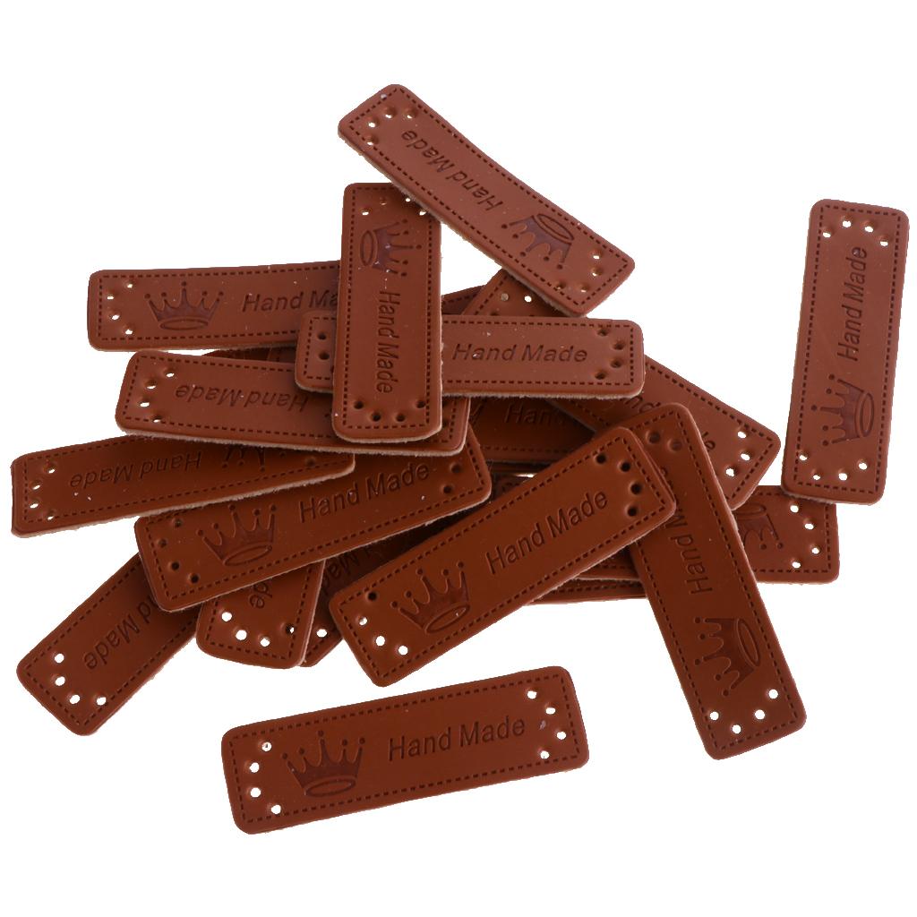 20 Pcs PU Leather Labels Handmade Embossed Tags DIY Sewing Embellishments Craft