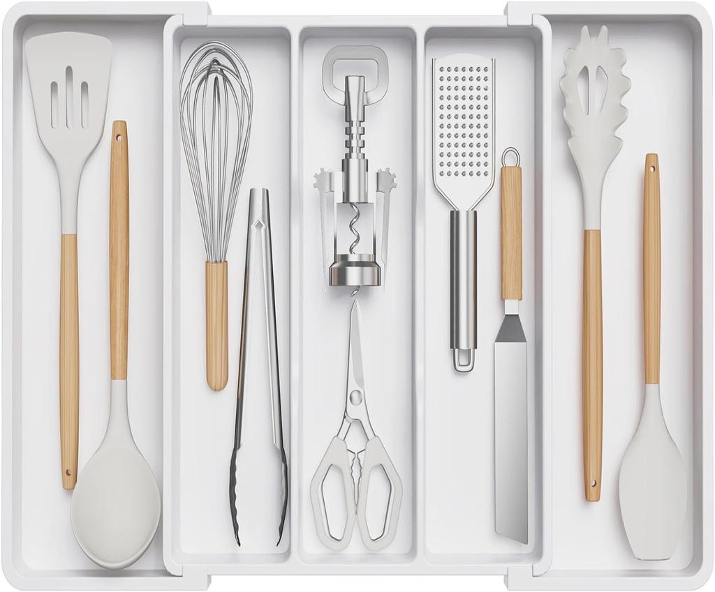 Kitchen Silverware Drawer Organizer Expandable Utensil Tray Adjustable for Spoons Forks Knives Flatware and Cutlery Organizer