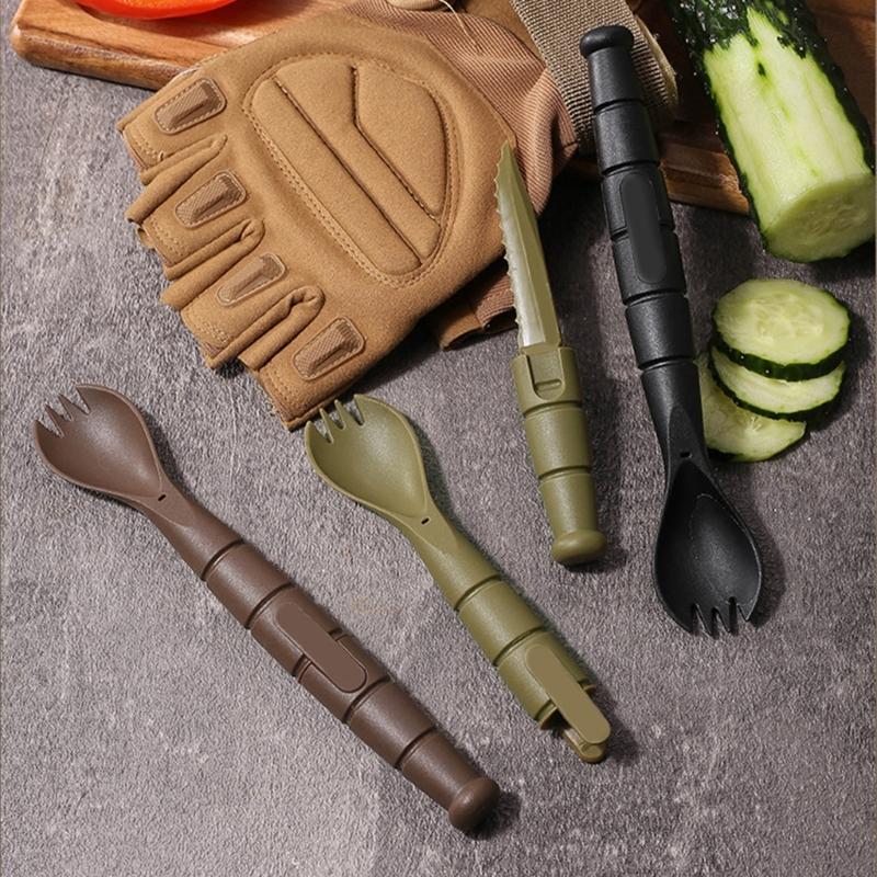 3-i-1 Utomhus Campingbestickset Kompakta Korrosionsbeständigt Stål Gaffel Sked Kombinationer för Ryggsäcksvandring Vandring och Picknicks