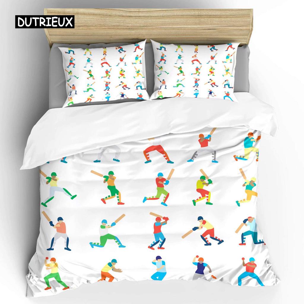 Cricket Duvet Cover Set Abstract Sports Pattern Bedding Set Microfiber Player Playing Game of Cricket Double Queen Quilt Cover