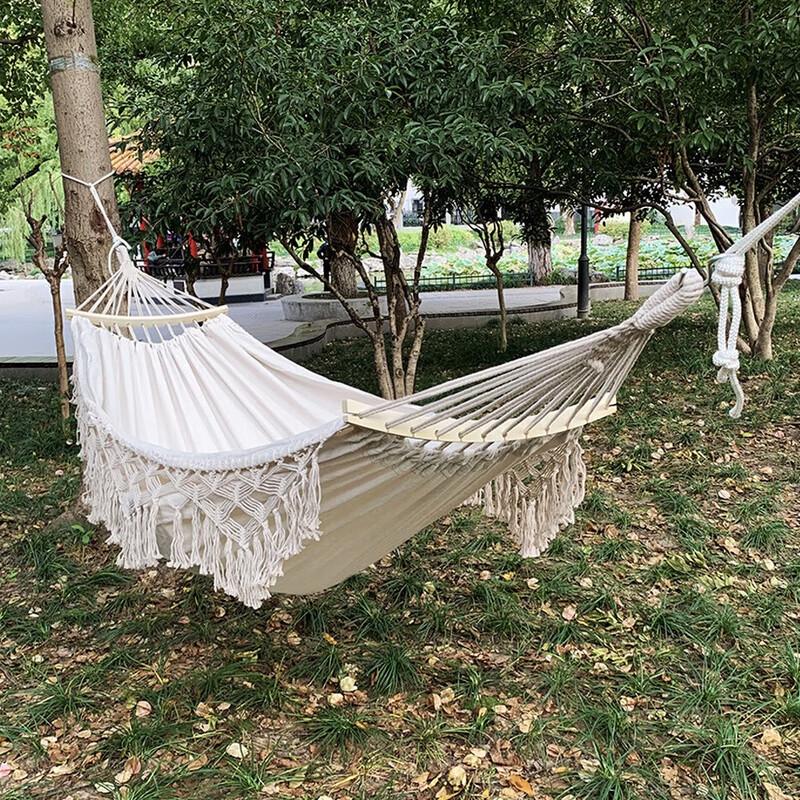 Outdoor Anti-Roll Canvas Tassel Hammock Chair
