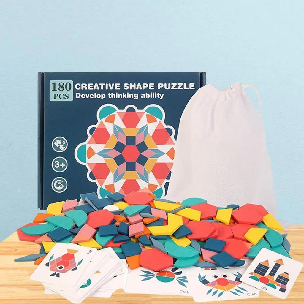 

180Pcs Montessori Kids Wooden 3D Geometric Shape Jigsaw Puzzle Board Set Baby Early Education Toys for Children