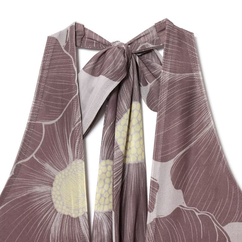 Kaslead New Women Clothes Western Style Fashion Print Hollow Silk Mesh Length Dress 5039145