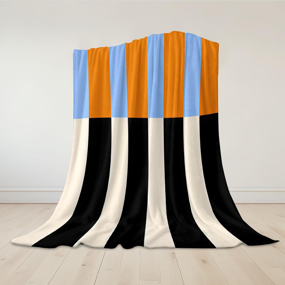 Color-Block Stripes Orange Black Flannel Blanket Warm Soft Halloween Christmas Couch Warm Cozy Decorative Decor For All Season