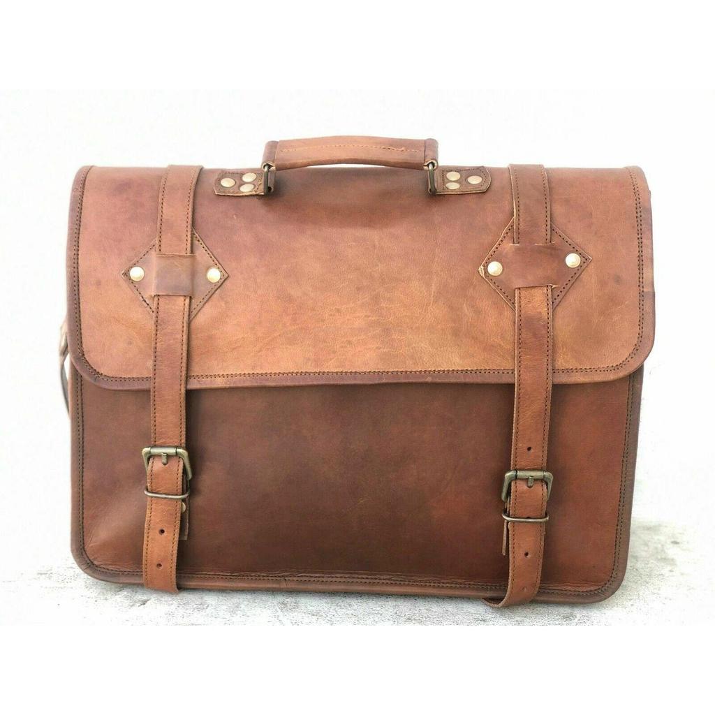 Men's Messenger Laptop Handmade Briefcase Satchel Vintage New Camel Hide