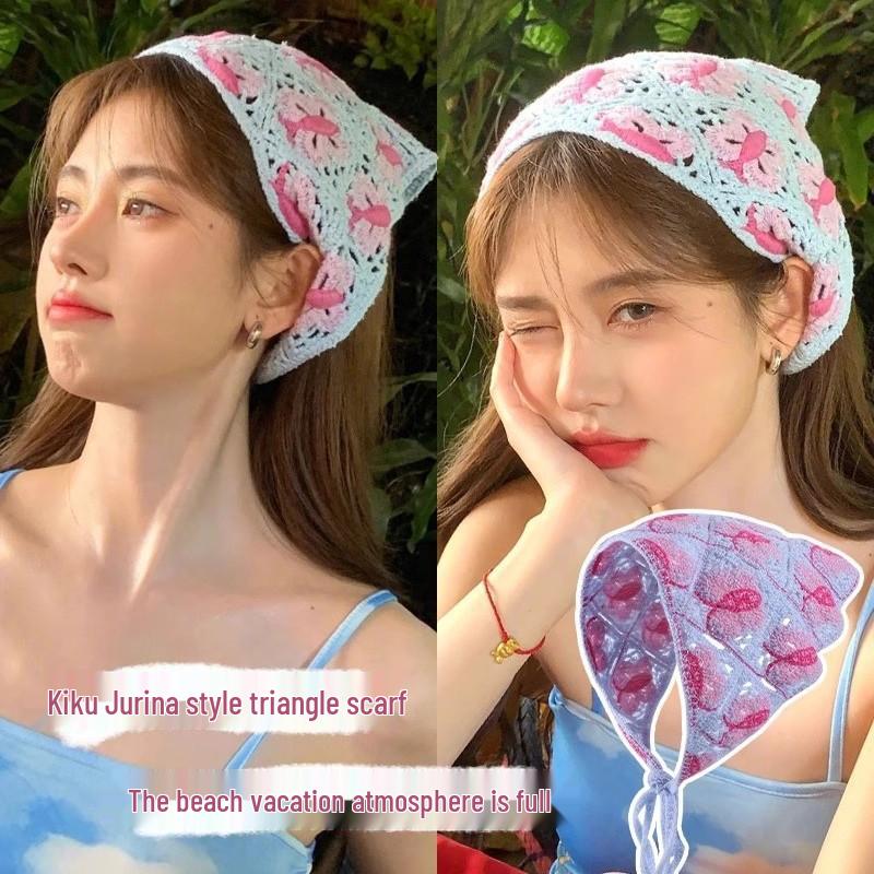 

Handmade Crochet Triangle Headscarf: French Retro, Versatile, Pastoral Style One Size