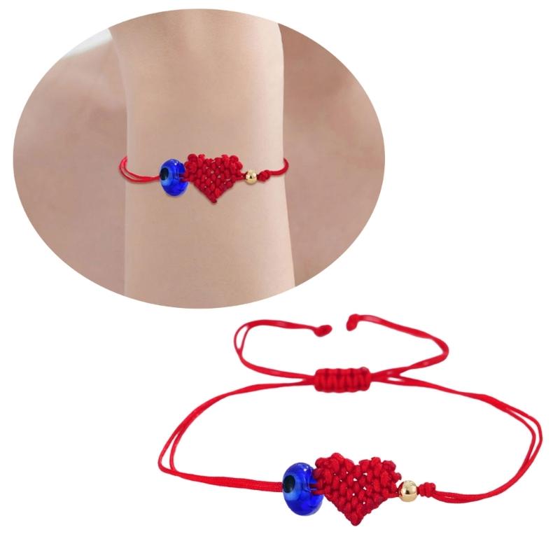 Handcrafted Red Cord Evil Eyes Bracelet With Heart Charm Adjustable Wrist Jewelry For Women Men Friendship Gift
