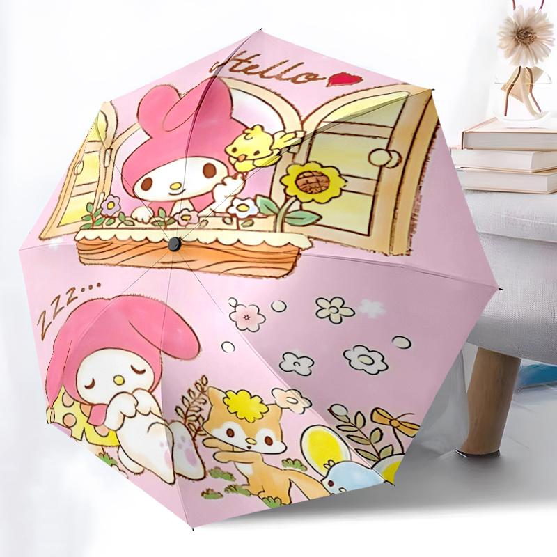 1pc My Melody Automatic Opening/Closing Umbrella - Portable Three-Fold Design with 8-Bone Iron Frame - Outdoor - Perfect Gift for Fans, Travelers, Dai