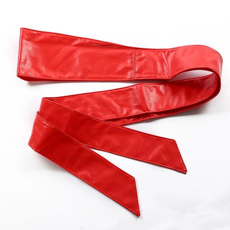 Solid Color Leather Cummerbunds for Women Wide Waist Belt Bow Self Tie Wrap Brand Ladies Fashion Strap Wide Waist Belts Gifts