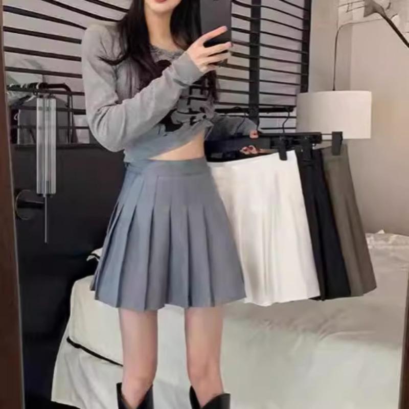 High-waisted Slimming Black Skirt Women's Summer A-line Wrap Skirt Collegiate Style for Petite Frames Casual All-match Versatile Pleated Mini Skirt