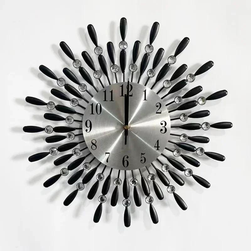 Black Golden Retro Style Wall Clocks Circular Raindrop Metal Ironwork Background Home Furnishings Living Room Bedroom Decorate