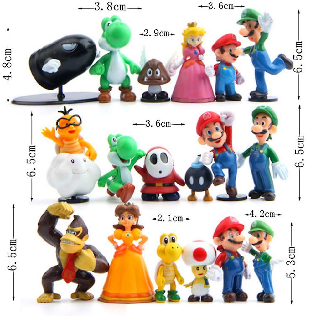 Super Mario 18-Piece Figurine Set 3-6cm Multicolor Collection (Mario, Luigi, Princess Peach, Yoshi, Toad)