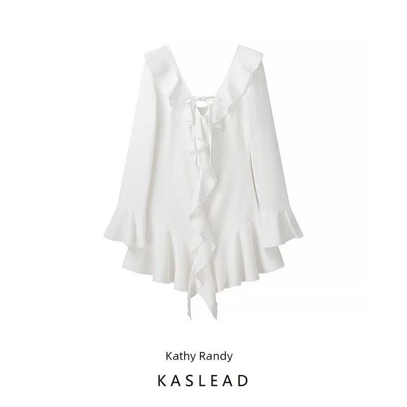 Kaslead New Arrival Women's Clothing Fashion Style Fashion Minimalist Fresh Ruffles Irregular Dress