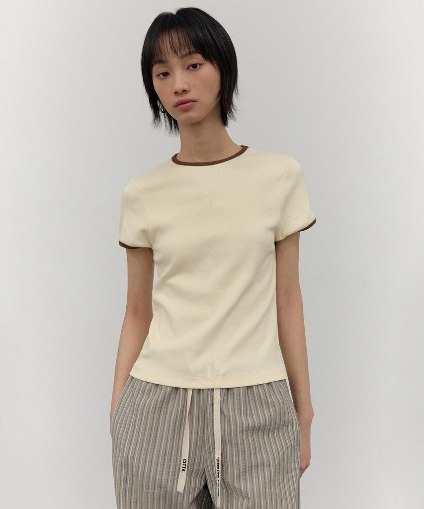 CITTA Every Day Comfort Ringer T-Shirts_Ctt355(Beige)